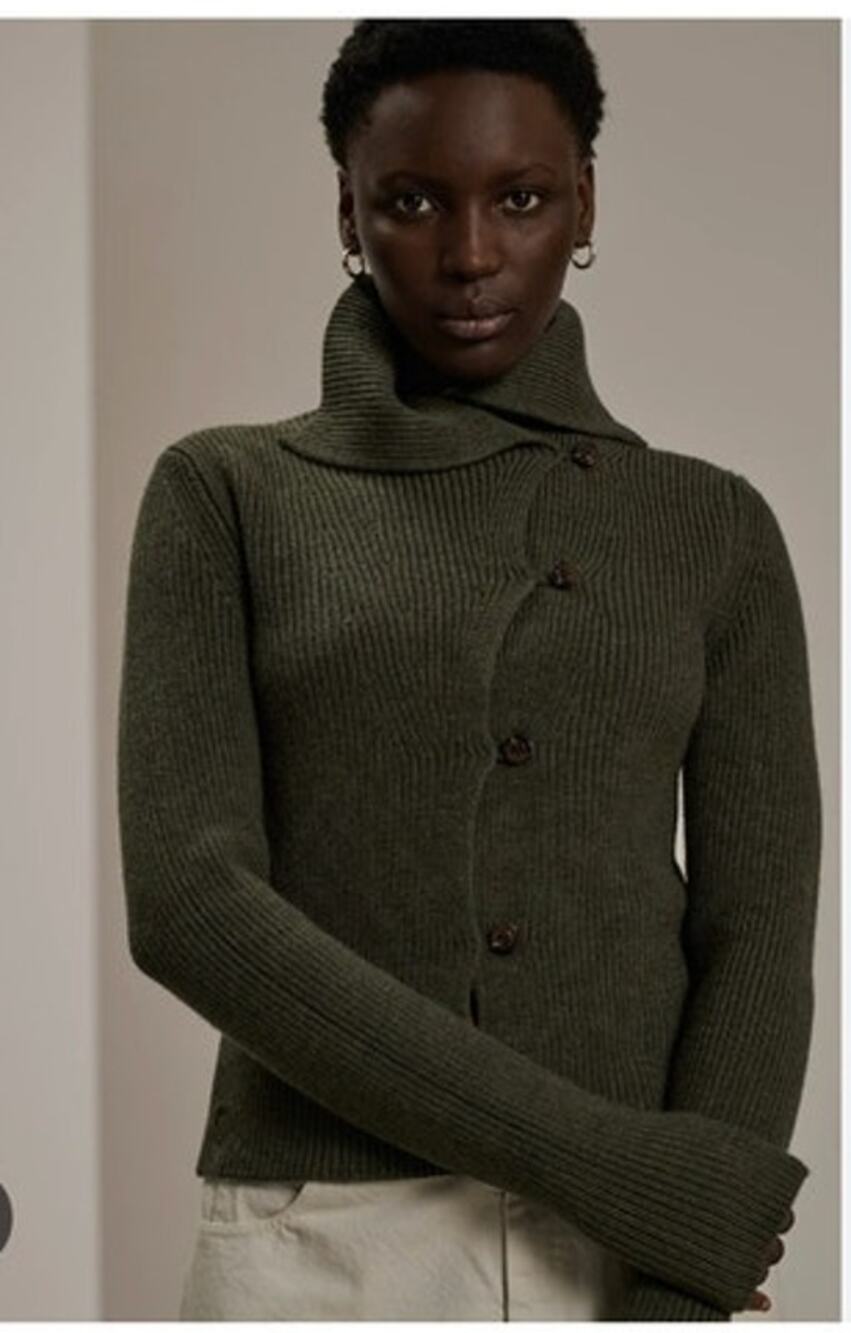 SOEUR Sz 34 2 Olive Green Wimy Cardigan Sweater Merino Wool